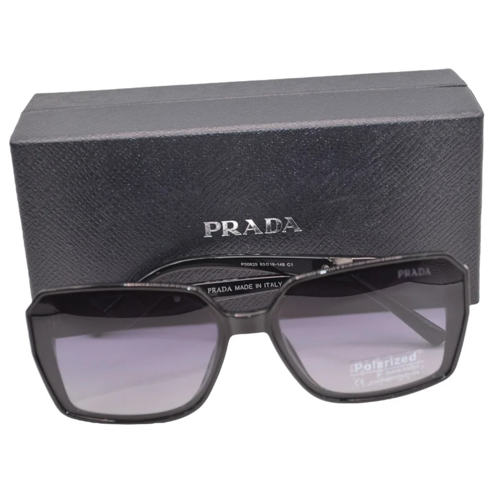 Prada Women’s Polarized Sunglasses | Black/Gunmetal | Gray-Purple Gradient - Picture 16 of 16